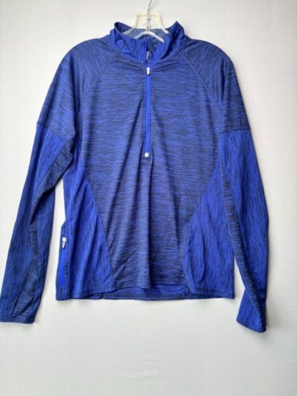 Athleta Women's Large Blue Space Dye Quarter Zip Pullover Thumbhole Top